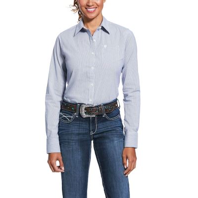 Ariat Western: Wrinkle Resist Kirby Stretch Camisa Mujer - Azules (CKBEX5641)